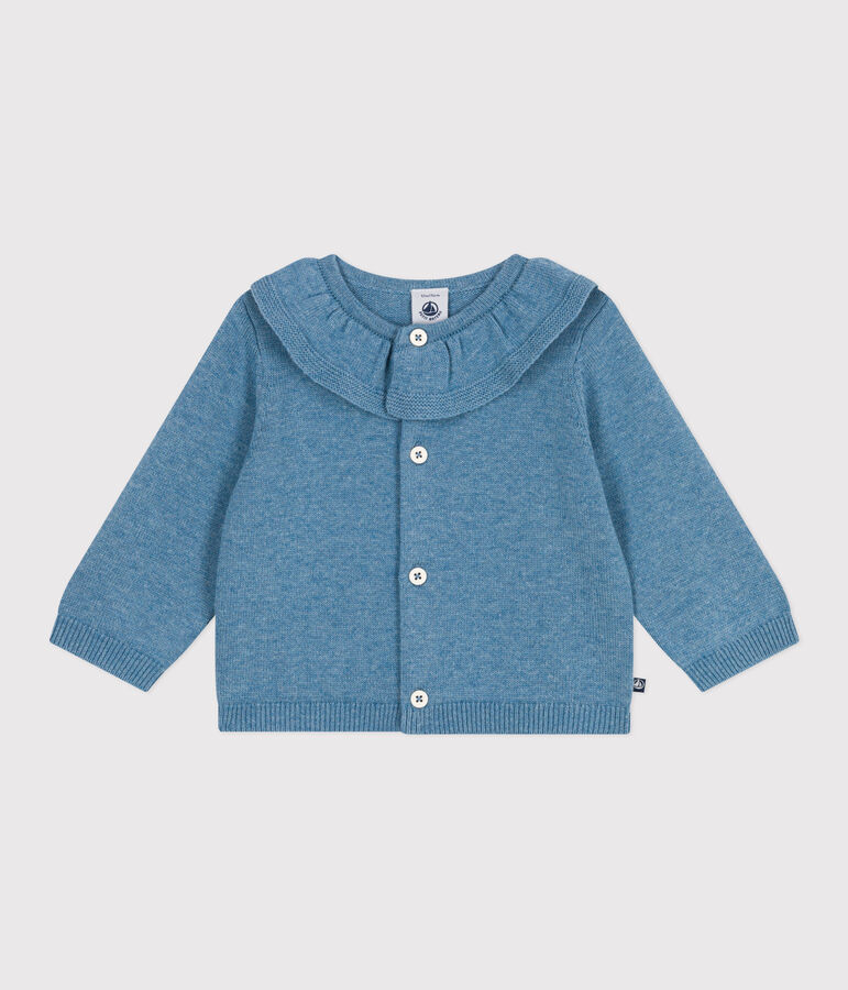 Baby-Cardigan mit Kragen aus einfarbigem Woll- und Baumwollstrick blau