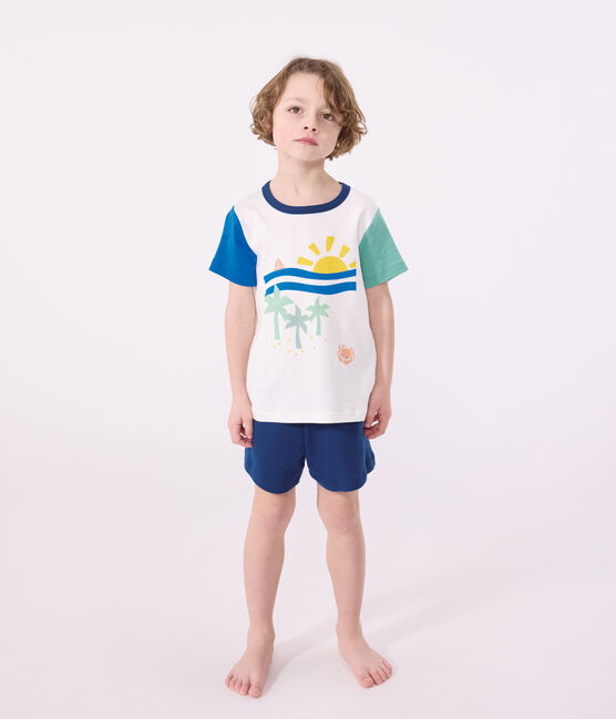 Kinder-Kurzpyjama aus Baumwolle weiss MARSHMALLOW/weiss MULTICO