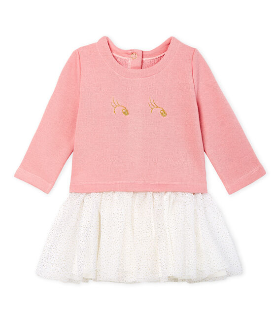 Langärmeliges Babykleid aus Materialmix für Mädchen rosa CHARME/weiss MULTICO