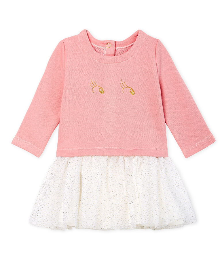 Lang&auml;rmeliges Babykleid aus Materialmix f&uuml;r M&auml;dchen rosa/vielfarbig