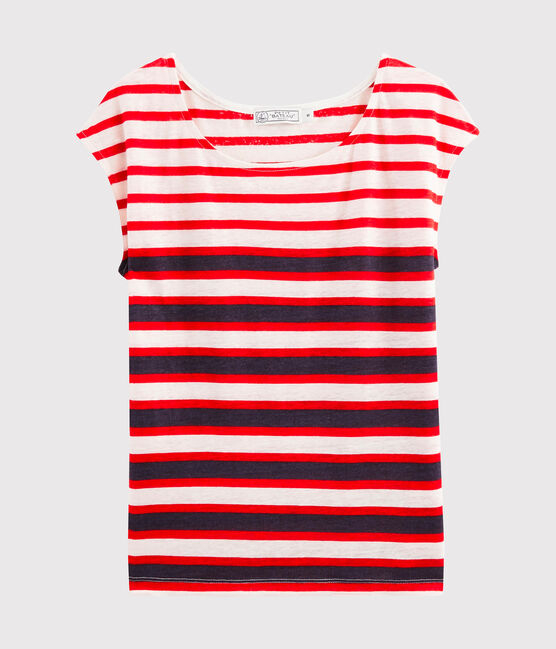 T-Shirt aus Leinen für Damen weiss MARSHMALLOW/rot PEPS/ MEDIEVAL