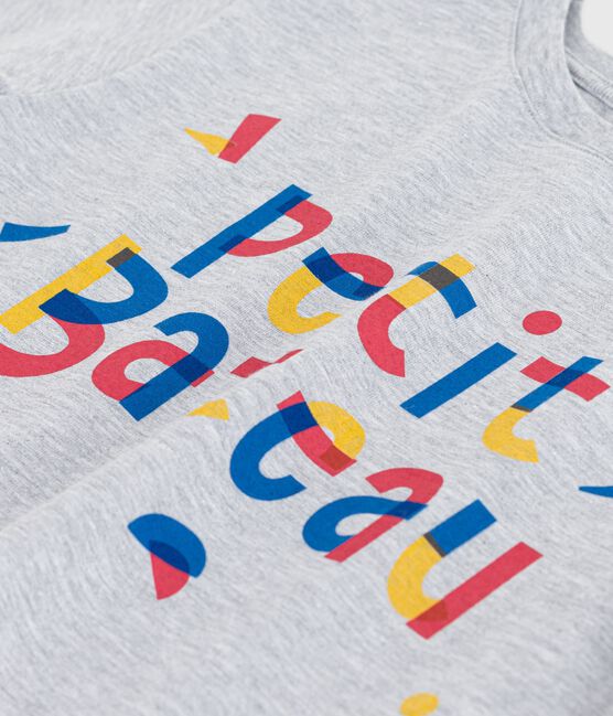 Kurzärmeliges Kinder-T-Shirt mit Muster grau FUMEE CHINE