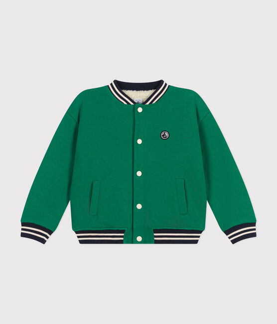 Kinder College-Jacke aus Molton und Sherpa für Jungen grün JARDIN