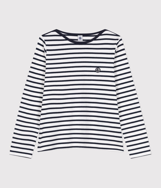 Langärmeliges Damen-Streifenshirt "Marinière" aus Baumwolle weiss MARSHMALLOW/blau SMOKING