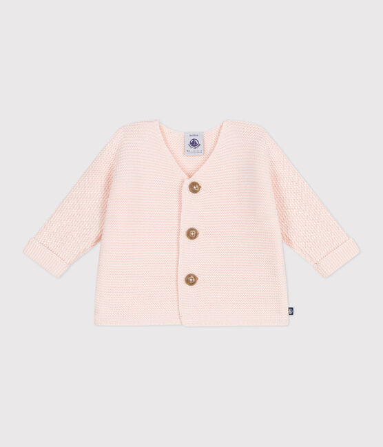 Baby-Cardigan kraus rechts gestrickt aus Baumwolle rosa FLEUR