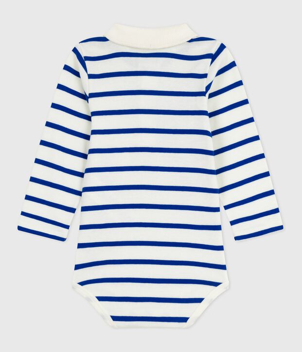 Baby-Body mit Polokragen aus gestreifter Baumwolle blau/blau