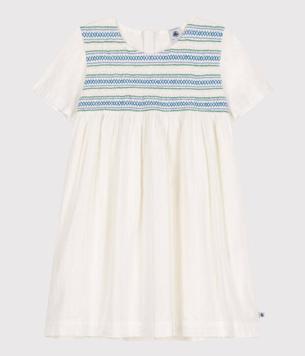 Kurz&auml;rmeliges Kinder-Kleid aus Baumwolle weiss