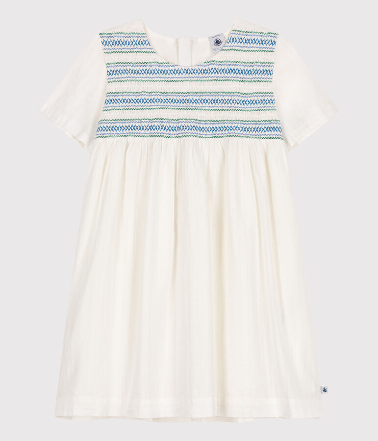 Kurz&auml;rmeliges Kinder-Kleid aus Baumwolle weiss
