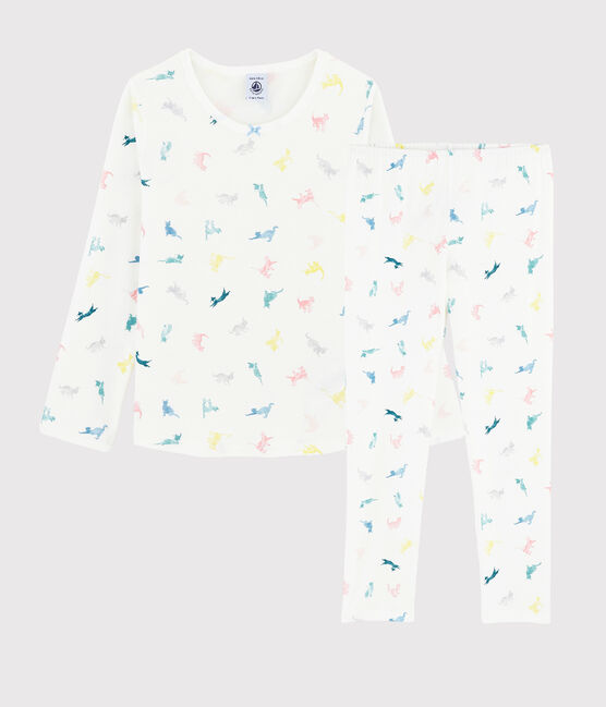 Kinderpyjama aus Baumwolle mit Katzenmotiv für Mädchen weiss MARSHMALLOW/weiss MULTICO