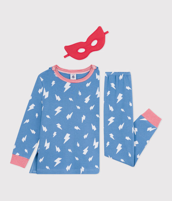 Kinder-Pyjama zum Verkleiden aus phoshoreszierender Baumwolle mit Cape  blau ALASKA/weiss MULTICO