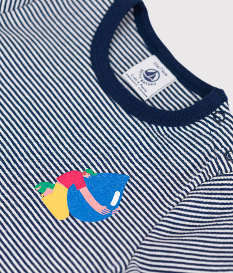 Baby-T-Shirt Petit Bateau &times; Water Family blau/weiss