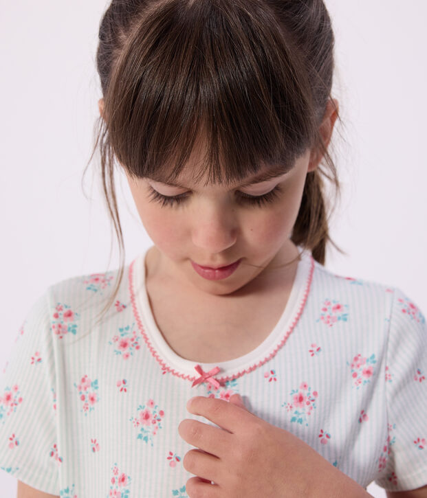 Kinder-Kurzpyjama aus Baumwolle mit Blumenmotiv weiss/vielfarbig