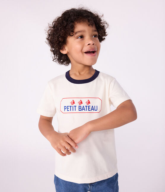 Kurzärmeliges Kinder-T-Shirt mit Muster naturfarben MILK