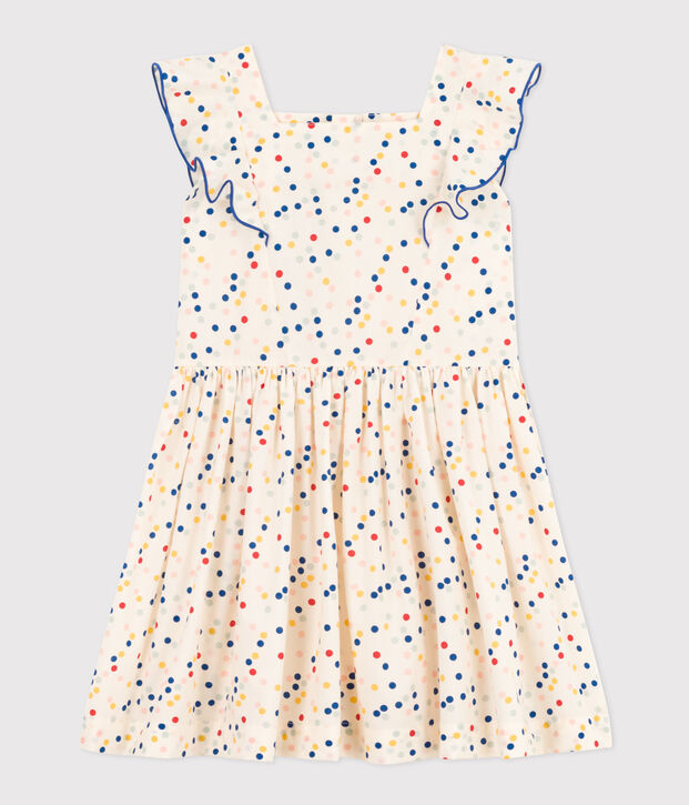 &Auml;rmelloses Kinder-kleid aus Popeline mit Punkten weiss/vielfarbig