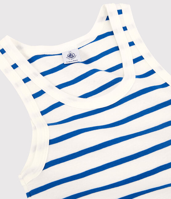 Trägerhemd L’ICONIQUE aus Bio-Baumwolle für Damen weiss MARSHMALLOW/blau DELFT