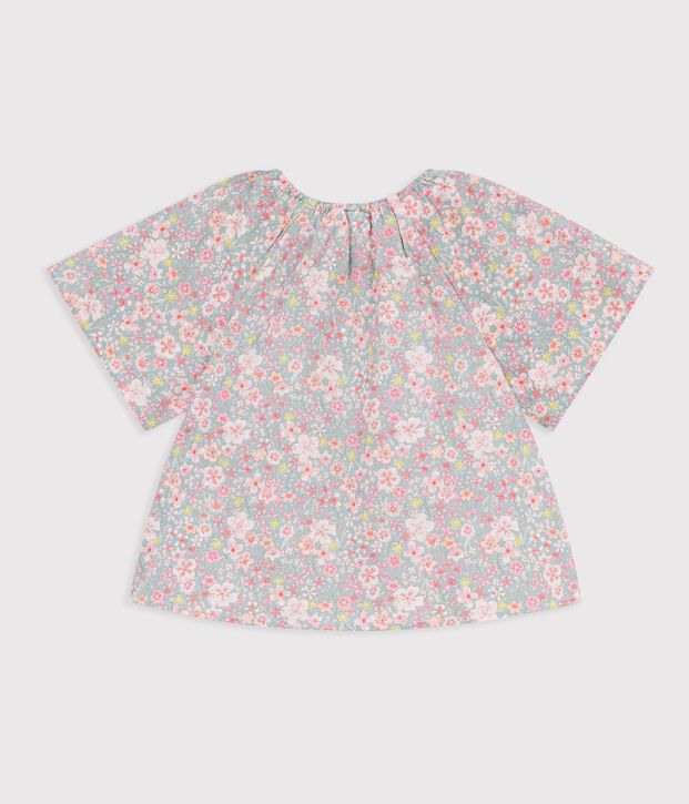 Kurz&auml;rmelige Kinder-Bluse aus Baumwolle mit Blumenmuster blau/vielfarbig