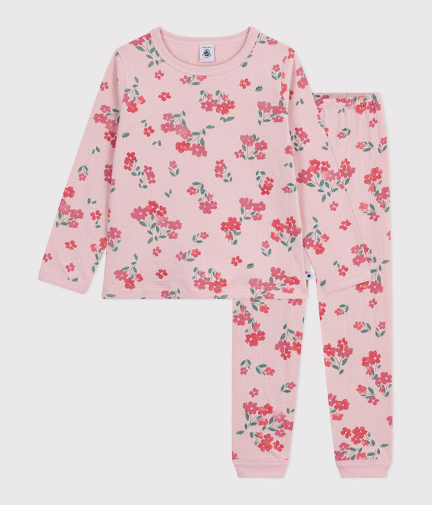 Kinder-Pyjama aus Doppeljersey mit Blumenmotiv rosa/vielfarbig