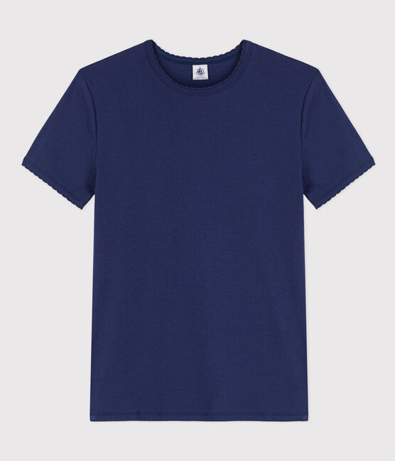 Damen-T-Shirt L’ICONIQUE aus Baumwolle mit Mäusezähnchen blau CHALOUPE