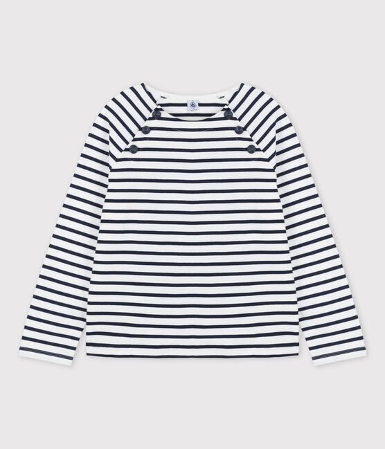Geknöpftes Streifenshirt aus Baumwolle für Damen weiss MARSHMALLOW/blau SMOKING