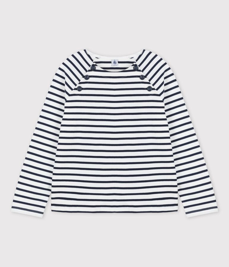 Gekn&ouml;pftes Streifenshirt aus Baumwolle f&uuml;r Damen weiss/blau