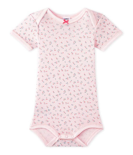 Bedruckter Baby-Mädchen-Kurzarmbody rosa VIENNE/weiss MULTICO