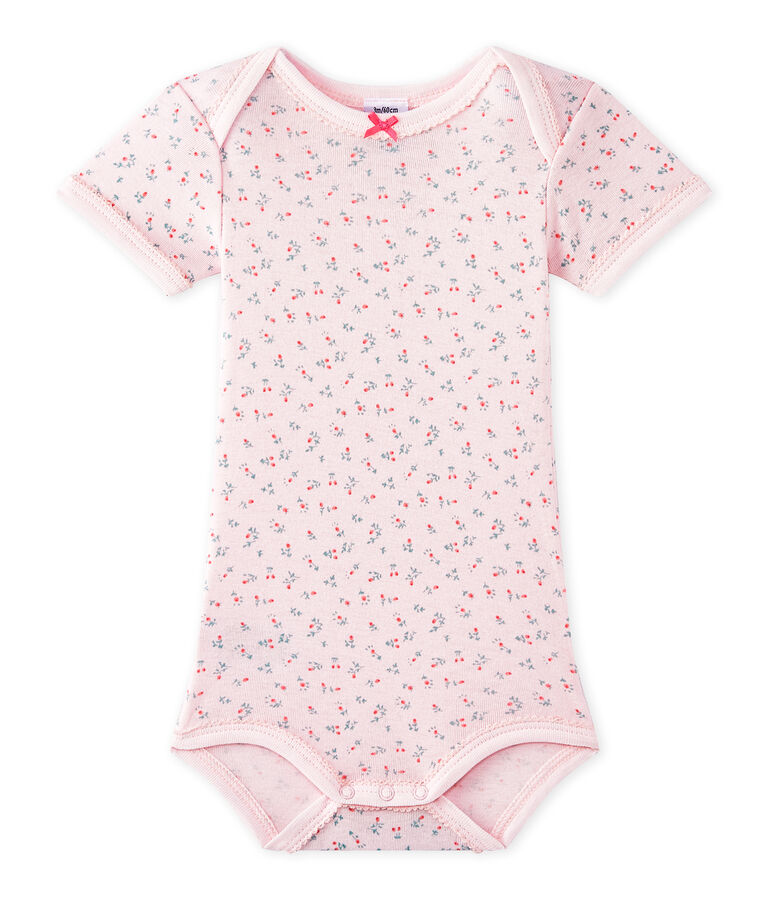 Bedruckter Baby-M&auml;dchen-Kurzarmbody rosa VIENNE/weiss MULTICO