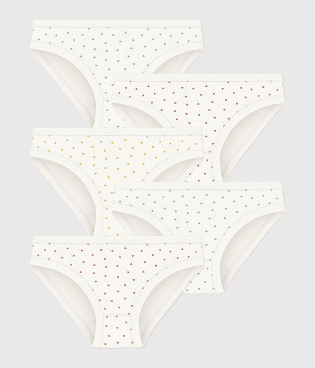 5er-Set-Slips aus Baumwolle f&uuml;r M&auml;dchen mit Herzen vielfarbig