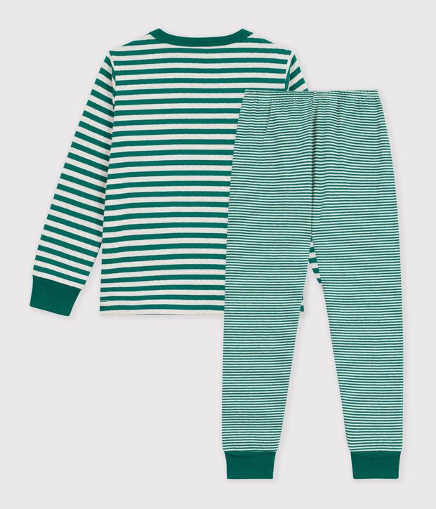 Kinder-Pyjama aus Doppeljersey mit Streifen gr&uuml;n/beige