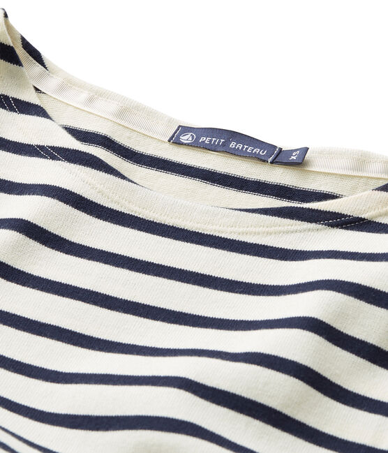 Damen-Streifenshirt aus schwerem Jersey beige COQUILLE/blau SMOKING
