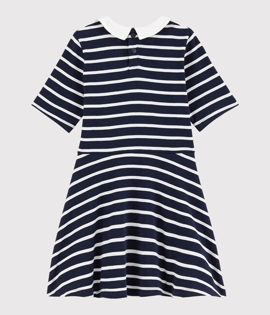 Kurzärmeliges Kinder-Kleid aus Baumwolle für Mädchen blau SMOKING/weiss MARSHMALLOW