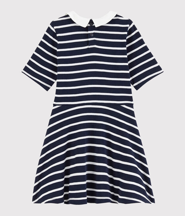 Kurz&auml;rmeliges Kinder-Kleid aus Baumwolle f&uuml;r M&auml;dchen blau/weiss