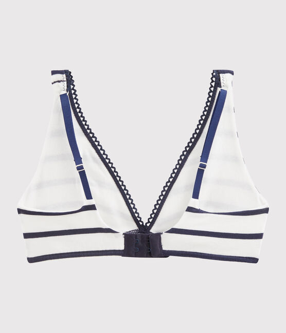Gestreifter Damen-BH weiss MARSHMALLOW/blau SMOKING