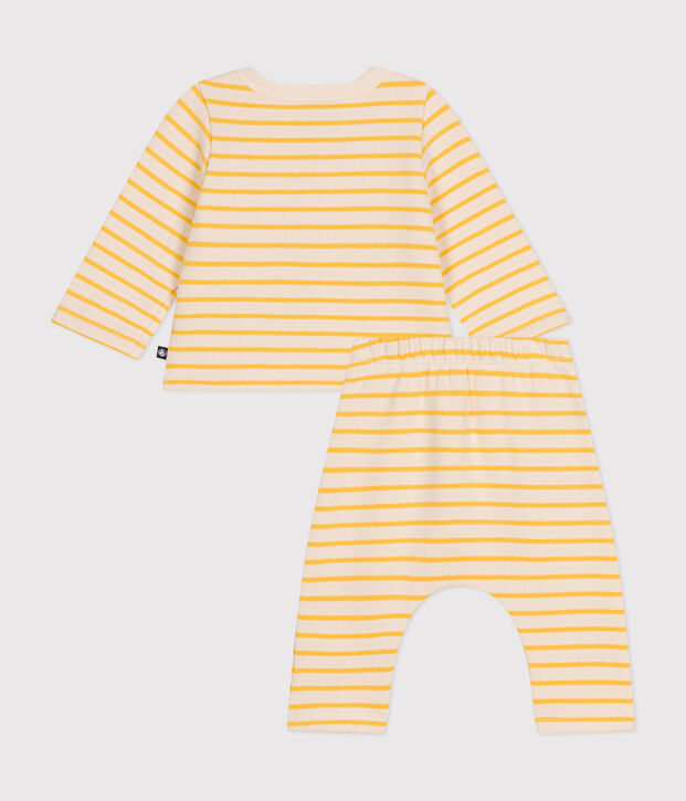 2-teiliges Baby-Set aus aufgerautem Molton naturfarben/gelb