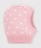 Baby-Schlauchm&uuml;tze aus Woll- und Baumwollstrick mit Herzmotiv rosa/weiss