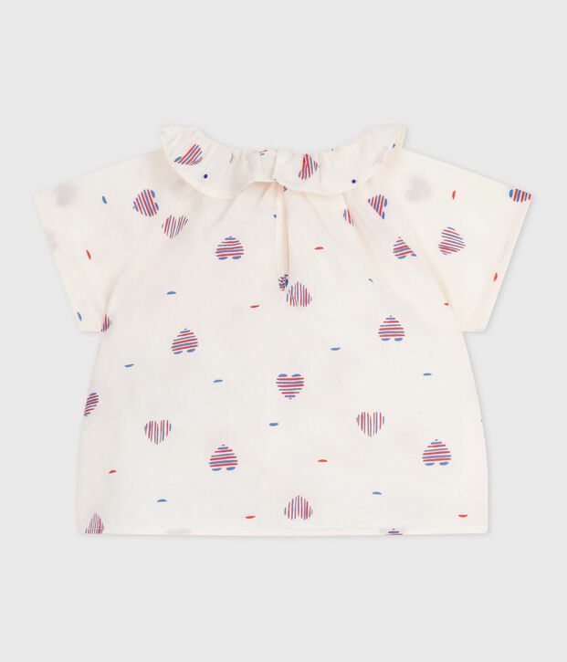 Kurz&auml;rmelige Baby-Bluse aus Baumwolle mit Herzmotiv naturfarben/vielfarbig