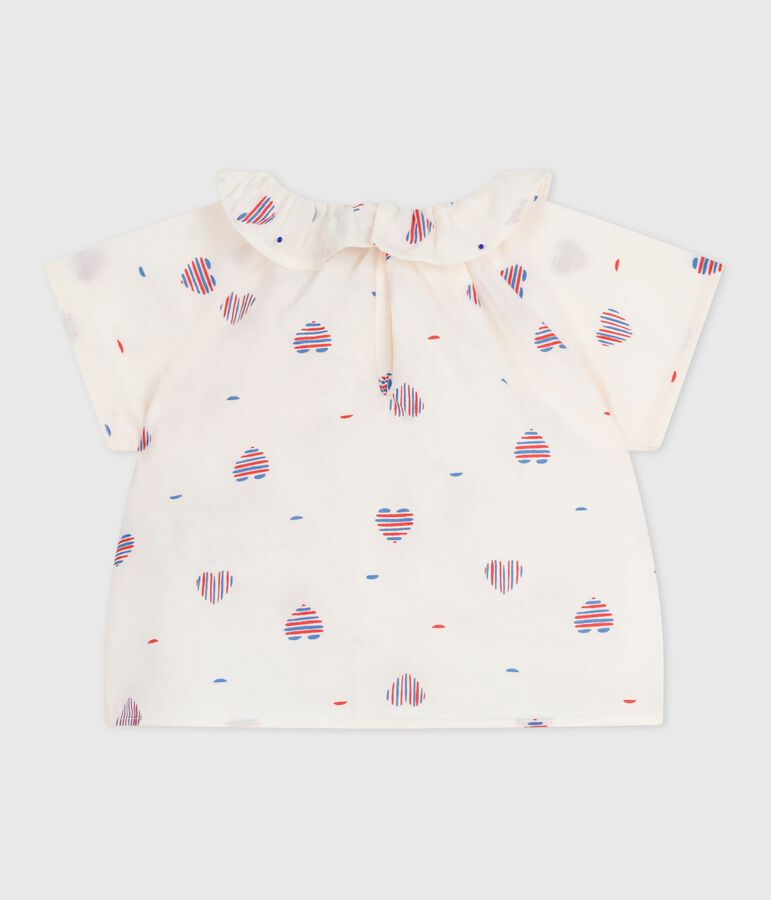 Kurz&auml;rmelige Baby-Bluse aus Baumwolle mit Herzmotiv weiss AVALANCHE/ MULTICO
