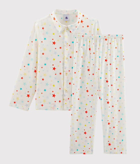 Kinderpyjama aus Twill für Jungen weiss MARSHMALLOW/weiss MULTICO