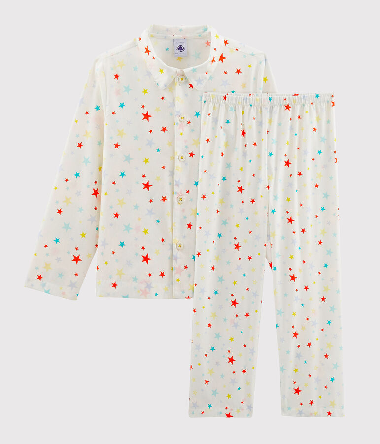 Kinderpyjama aus Twill f&uuml;r Jungen weiss/vielfarbig
