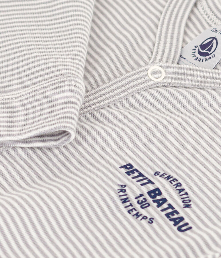 Strampler aus Baumwolle ohne F&uuml;&szlig;e mit Ringelstreifen grau/weiss