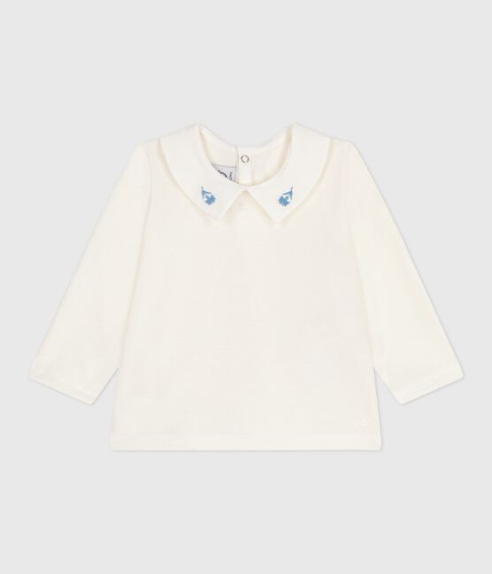 Langärmelige Baby-Bluse aus Baumwolle mit besticktem Kragen weiss MARSHMALLOW