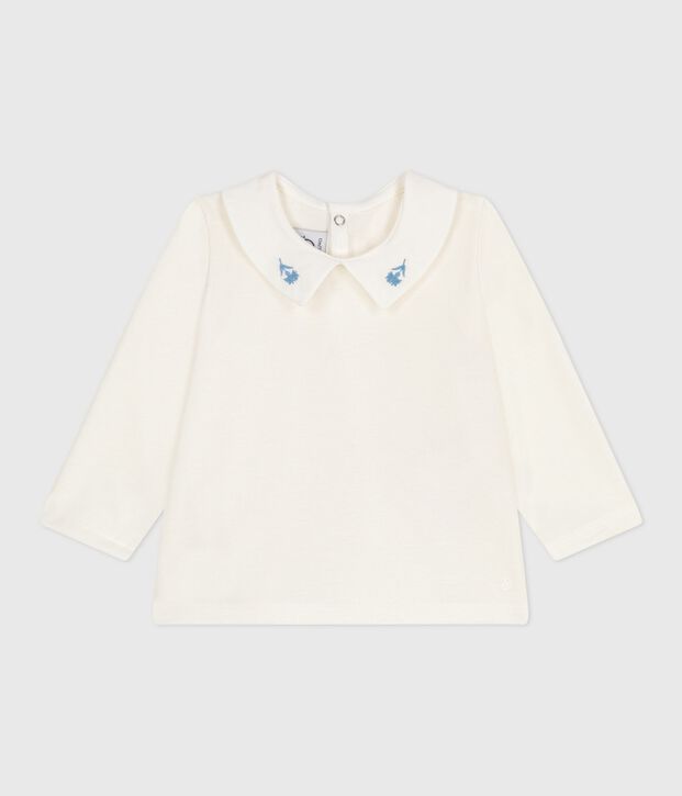 Lang&auml;rmelige Baby-Bluse aus Baumwolle mit besticktem Kragen weiss