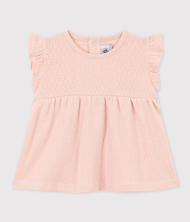 &Auml;rmellose Baby-Bluse aus Ajour-Strick rosa