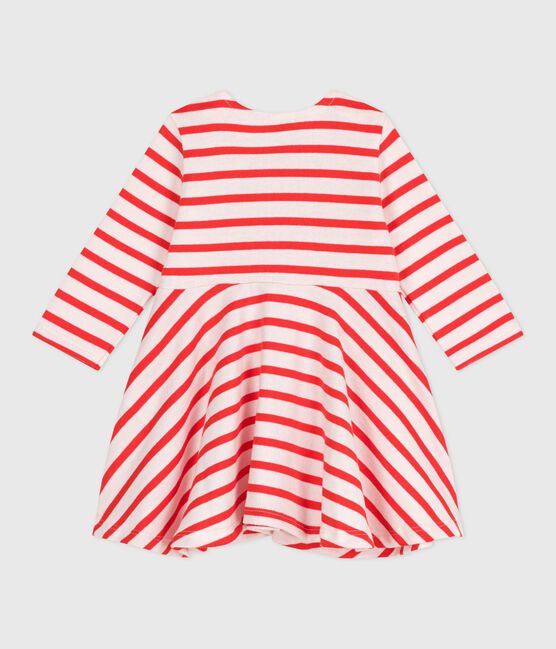 Langärmeliges Baby-Kleid aus festem Baumwollstoff mit Matrosenstreifen rosa FLEUR/ SPICY