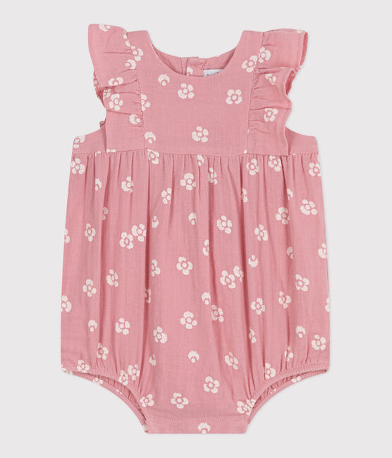 Ärmelloser Strampler aus Musselin-Stoff mit Blumenmuster rosa CHARME/weiss MARSHMALLOW