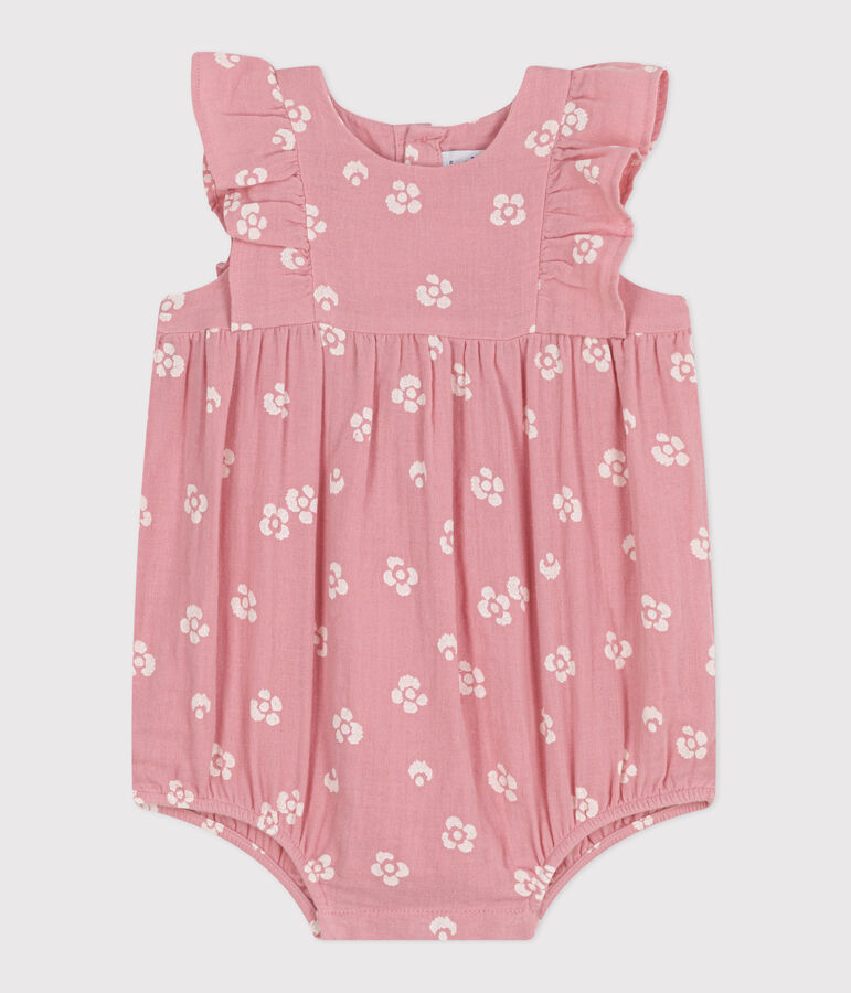 &Auml;rmelloser Strampler aus Musselin-Stoff mit Blumenmuster rosa/weiss