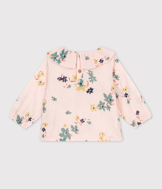 Langärmelige Babybluse aus Musselin-Stoff rosa SALINE/weiss MULTICO