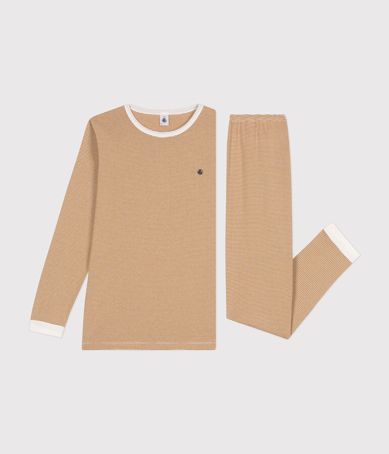 Kinder-Pyjama aus gestreifter Baumwolle f&uuml;r Jungen. braun CUIVRE/ MARSHMALLOW