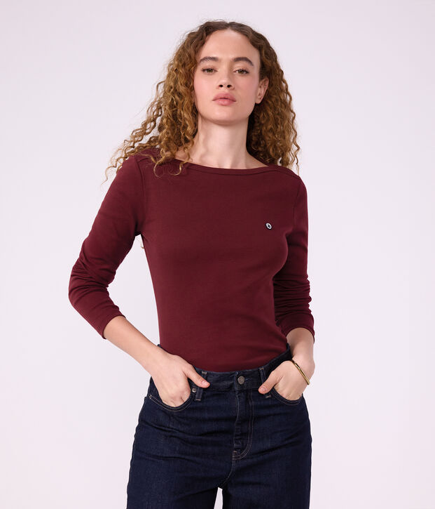 Lang&auml;rmeliges Damen T-Shirt aus Baumwolle mit Offizierskragen TRUFFE