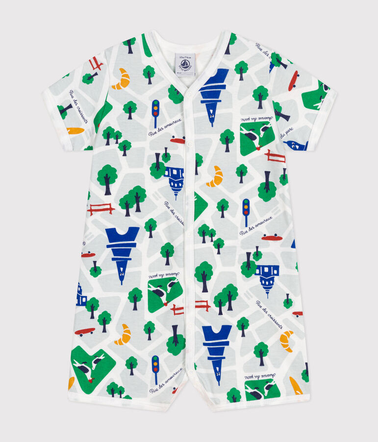 Baby-Kurzoverall aus Baumwolle weiss/blau