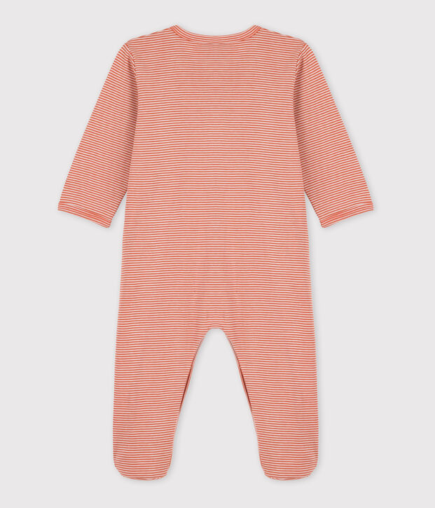 Baby-Strampler aus Baumwolle mit Ringelstreifen. rosa/weiss